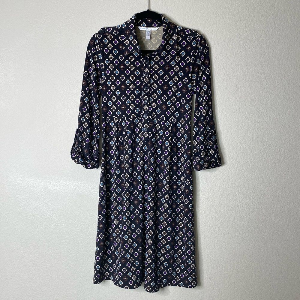 Diane von Furstenberg vintage silk dress women’s 6 six patterned black